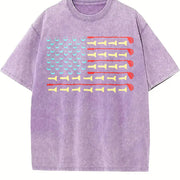 Golfer American Flag Vintage Washed T-Shirt in Purple