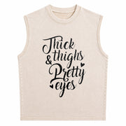 THICK Thighs & Pretty EYES Vintage Washed Tank Top in Beige