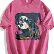 Retro Wolf Howling Y2k Teenager Vintage Washed T-Shirt in Red