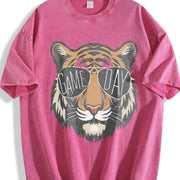Tigers with Game Day Glasses Game Day Mascot Vintage Washed T-Shirt in Red
