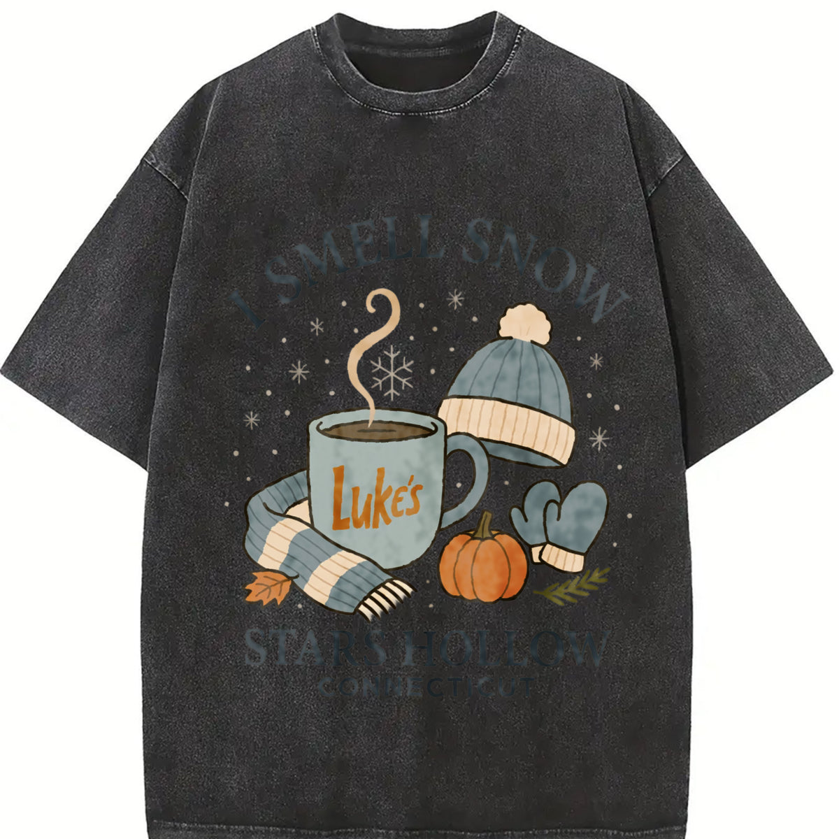 I Smell Snow Gilmore Girls Christmas Vintage Washed T-Shirt in Black