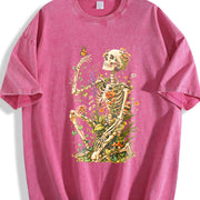Botanical Skeleton Vintage Washed T-Shirt in Red