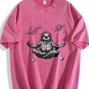 Retro Sloth in a Zen Meditation Vintage Washed T-Shirt in Red