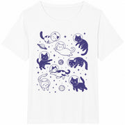 Space Cat Kitty Weirdcore Silly Retro Cat Lover Kitten Cotton T-Shirt in White