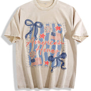 American Honey Coquette 4th of July Vintage Washed T-Shirt in Beige