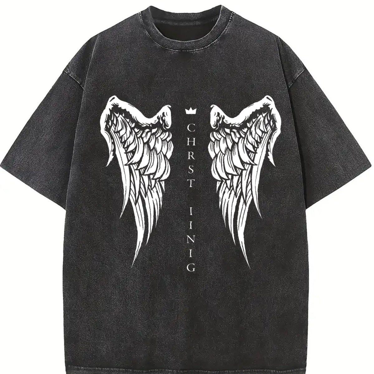 Christ Is King Angel Wings vintage washed oversized T-shirt in Black