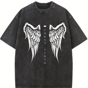 Christ Is King Angel Wings vintage washed oversized T-shirt in Black