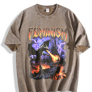 Feminism Dragon Retro Vintage Washed T-Shirt in Brown