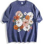 Boho Chic Wildflower Floral vintage washed oversized T-shirt in Blue