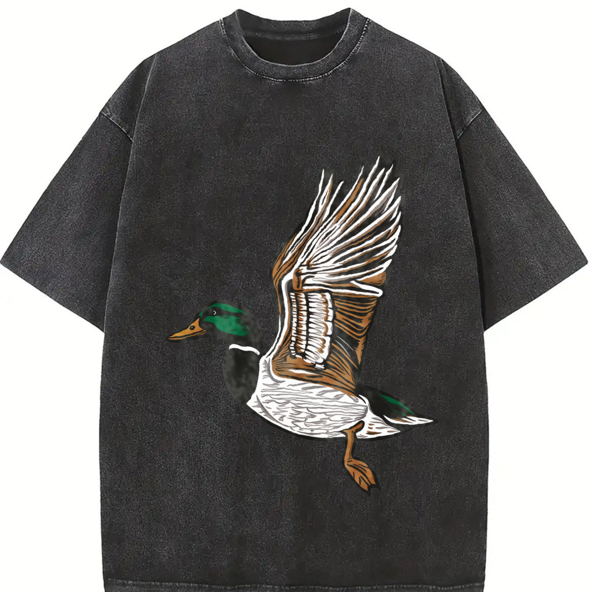 Embroidered Duck Animal Lover Embroidery vintage washed oversized T-shirt in Black