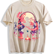 Demon Slayer Kimetsu No Yaiba 2-Sided Printing vintage washed oversized T-shirt in Beige