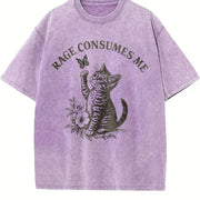 Rage Consumes Me Cat Vintage Washed T-Shirt in Purple