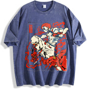Akaza Upper Moon 3 Demon Slayer Infinity Castle Arc vintage washed oversized T-shirt in Blue