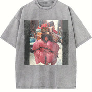 Woman Carrying Gifts in the Snow Vintage Washed T-Shirt in Gray