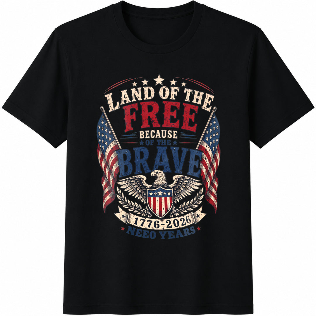 Land of the Free Because of the Brave 1776-2026 Cotton T-Shirt in Black