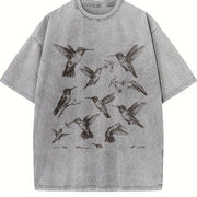 Hummingbird 90s Tattoo Vintage Washed T-Shirt in Gray