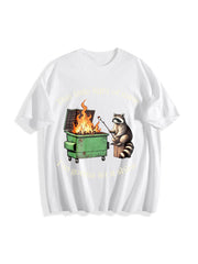 Dumpster Fire Raccoon Cotton T-Shirt in White