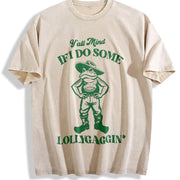 Y'all Mind If I Do Some Lollygaggin' Retro Farmer Frog 90s Vintage Washed T-Shirt in Beige