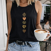 Heart Crown Gold Crew-neck Sleeveless Vest Outdoor Women's Color Cotton Tank Top in Black