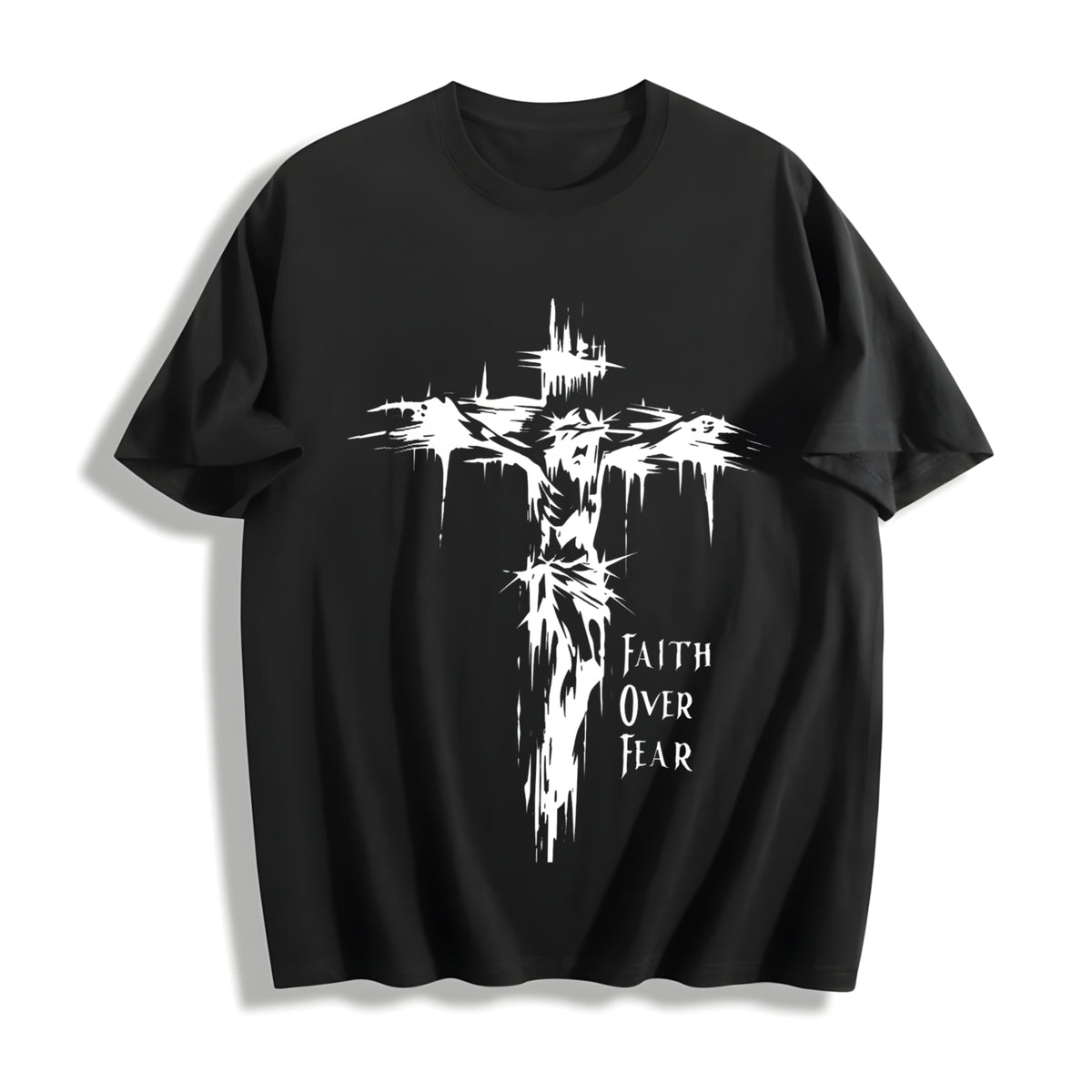 Faith Over Fear Cotton T-Shirt in Black