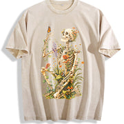 Botanical Skeleton Vintage Washed T-Shirt in Beige