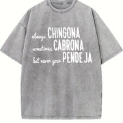 Mexican Spanish Chingona Vintage Washed T-Shirt in Gray