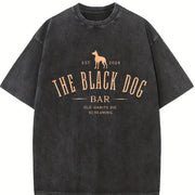 Short-sleeve Round-neck Vintage Washed T-Shirt in Black
