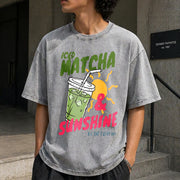 Iced Matcha Sunshine Vintage Washed T-Shirt in Gray