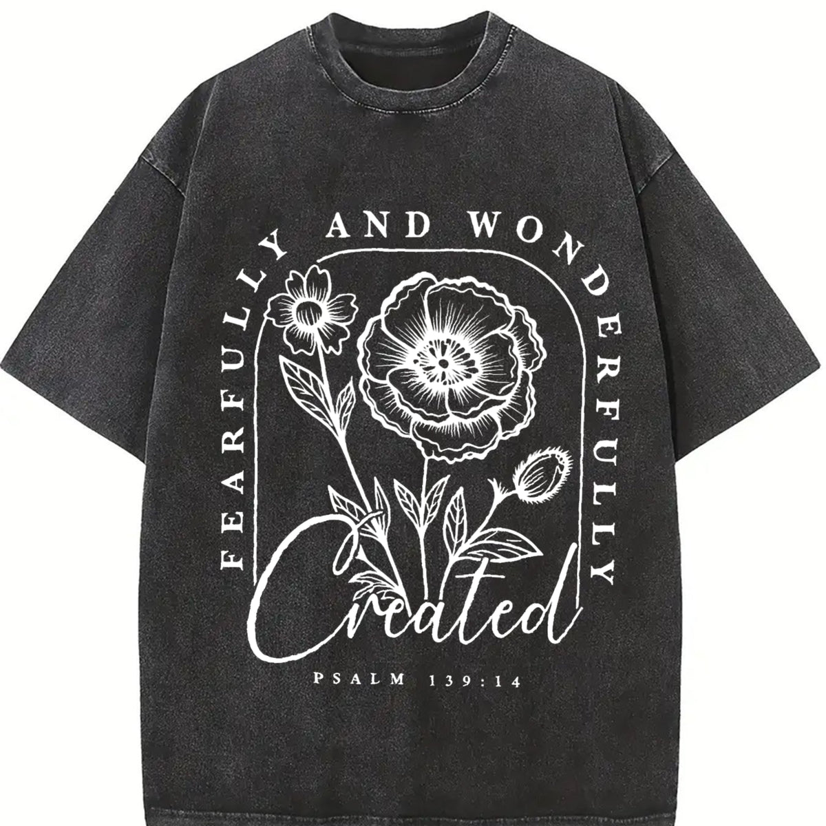 Religious Fearfully and Wonderfully Made Vintage Washed T-Shirt in Black