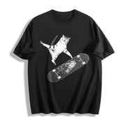 Skateboarding Cat Y2k Cat Cotton T-Shirt in Black