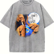 Three Elephants Moon 90s Vintage Washed T-Shirt in Gray