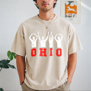 Ohio State Pride Ohioan with Bold Red Letters Vintage Washed T-Shirt in Beige
