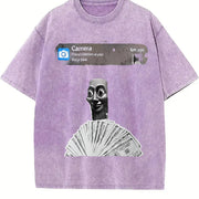 Premium Tung Sahur Motion at Your Front Door Meme Vintage Washed T-Shirt in Purple