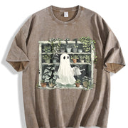 Plant Ghost Halloween Plant Vintage Washed T-Shirt in Brown