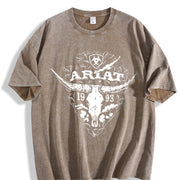 Retro Ariat Bull Skull Vintage Washed T-Shirt in Brown