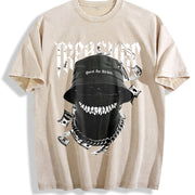 And Short-sleeved Made of Pure Vintage Washed T-Shirt in Beige