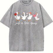 Batik Humor Heart Goose Vintage Washed T-Shirt in Gray