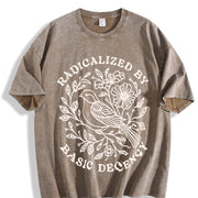 Radicalized by Basic Decency Floral Bird Vintage Washed T-Shirt in Brown