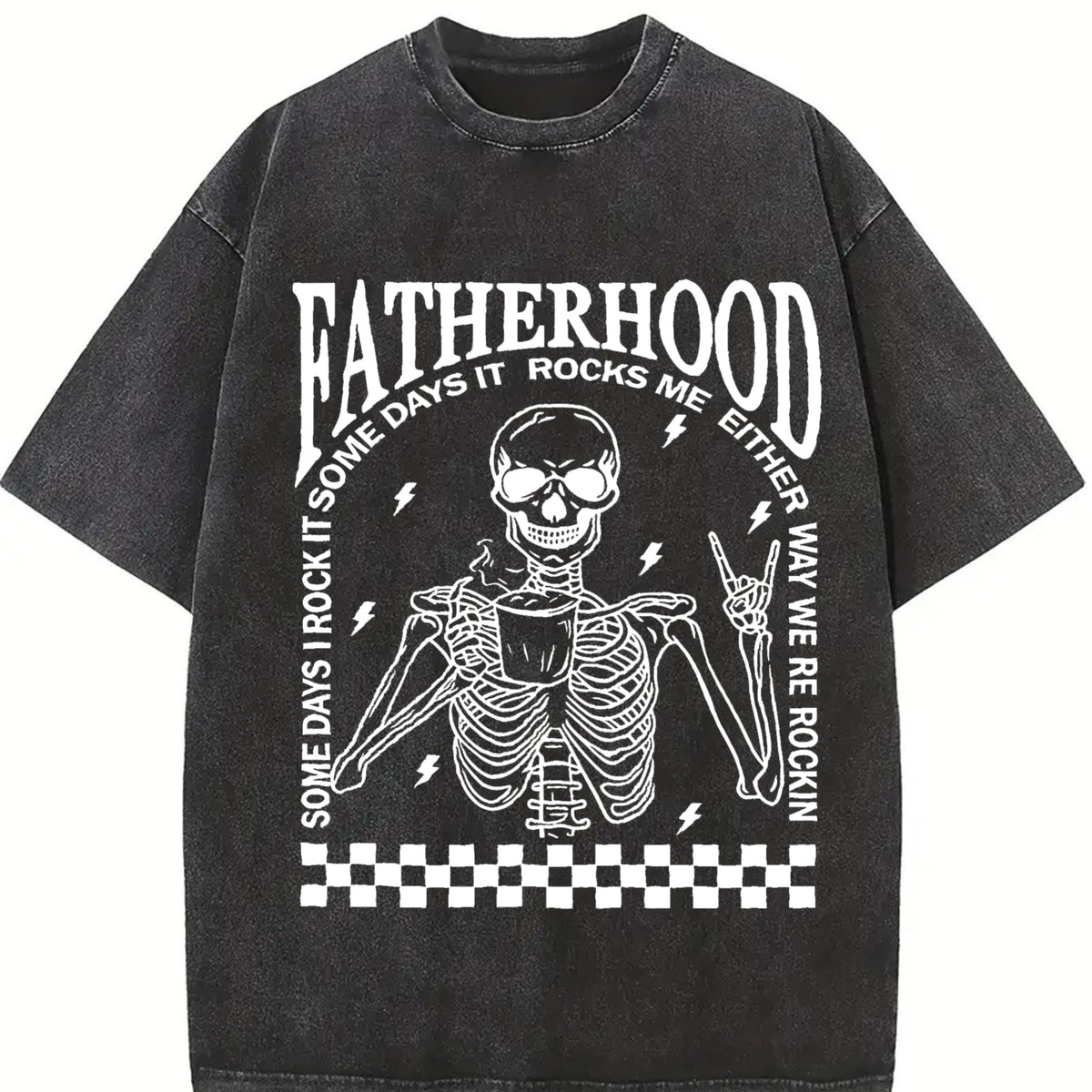 Fatherhood Skeleton Dad Vintage Washed T-Shirt in Black