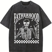 Fatherhood Skeleton Dad Vintage Washed T-Shirt in Black