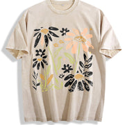 Yellow and White Floral Vintage Washed T-Shirt in Beige