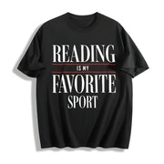 Reading Is My Favorite Sport Cotton T-Shirt in Black