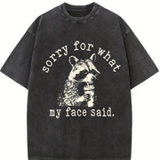 Sorry For What My Face Said Raccoon Animal vintage washed oversized T-shirt in Black