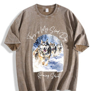 Sled Dog Racing Running Vintage Washed T-Shirt in Brown