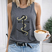 Anchor with Rope Crew-neck Sleeveless Vest Outdoor Women's Color Cotton Tank Top in Gray