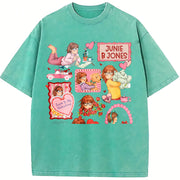 Junie B Jones Valentine Doodle Vintage Washed T-Shirt in Blue