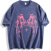 Angel Wings Y2K vintage washed oversized T-shirt in Blue