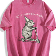 Off To Cause A Kerfuffle Groundhog Scooter Silly Animal vintage washed oversized T-shirt in Red