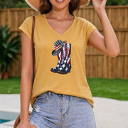 Tank a of Cowboy Boots and a Hat with the American Flag Women's Color Cotton Tank Top in Yellow