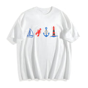 Coastal Nautical Embroidered Cotton T-Shirt in White